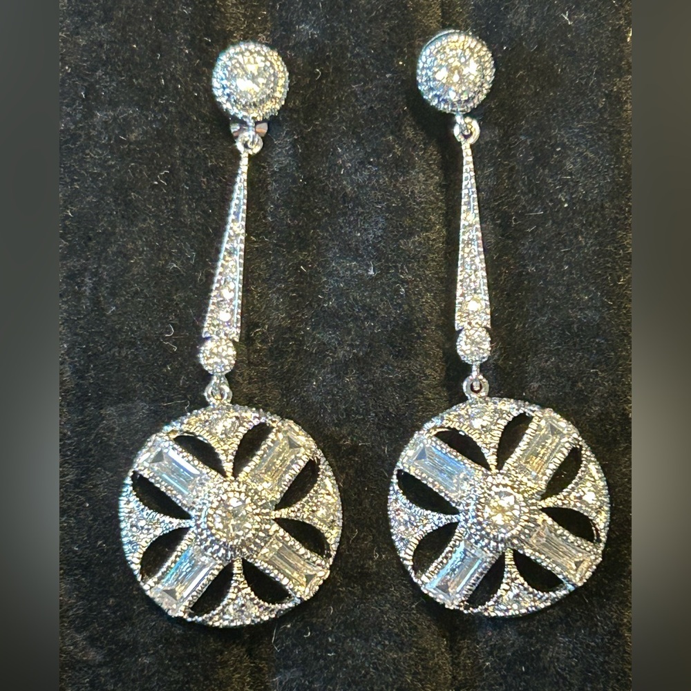 New Baublebox Art Deco Style Drop Dangle Earrings 4ct CZ rhodium plated
